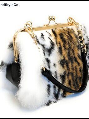 Rex Rabbit Fur Handbag Interchangeable Straps Clutch Shoulder Bag